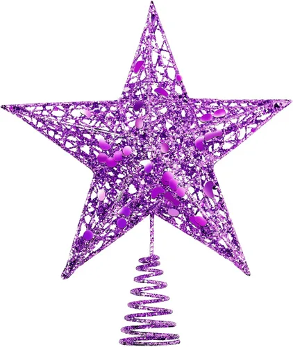 Miniatura 10 de URATOT Adorno Superior de Árbol de Navidad con Purpurina de Metal, Estrella de Alambre Hueca para la Punta del Árbol de Navidad para Decoración