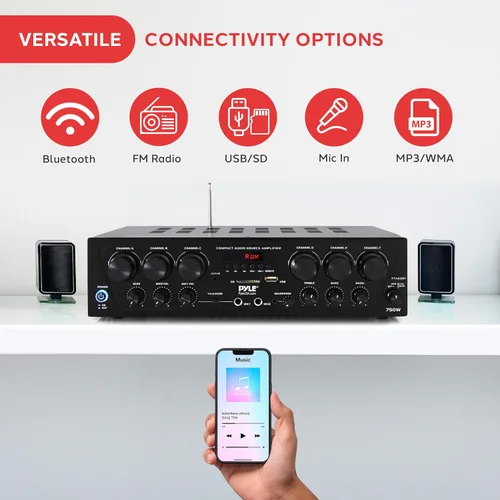 Miniatura 6 de Pyle Sistema de amplificador de audio para el hogar inalámbrico Bluetooth - Receptor estéreo de potencia de sonido de 6 canales actualizado de 750