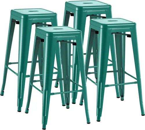 Miniatura 15 de Furmax Juego de 4 taburetes de bar de metal de 30 pulgadas, taburetes de altura de mostrador, sillas de bar industriales, taburete apilable para Azul