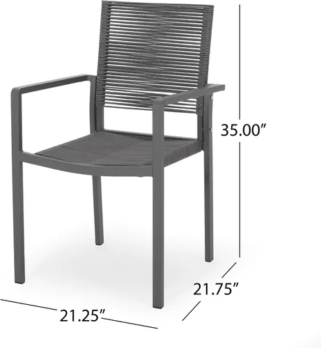 Miniatura 3 de Great Deal Furniture Jean - Silla de comedor de aluminio moderna para exteriores con asiento de cuerda (juego de 2), gris y gris oscuro