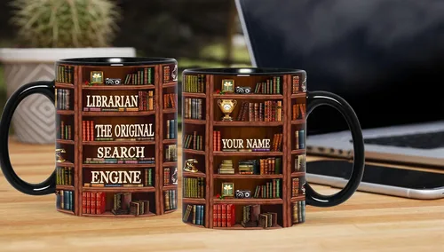Miniatura 4 de B62112 - Taza de bibliotecario personalizada, motor de búsqueda original, estante de biblioteca, taza para amantes de los libros, color negro, 11
