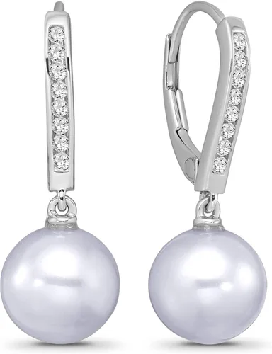 Aretes colgantes de oro blanco de 10 quilates y perlas cultivadas de agua dulce de 0.354in (16 cttw, color I-J, claridad I2-I3), Metal Piedra,