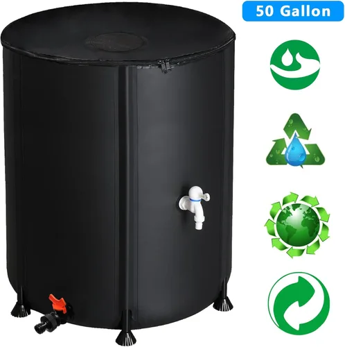 Miniatura 5 de Depósito de agua plegable de 50 galones, tanque de almacenamiento de agua portátil, sistema de recolección de agua de lluvia, contenedor de captador