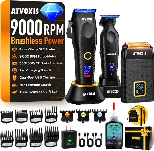Juego de cortapelos profesional con motor sin escobillas de 9000 RPM para hombres: cortadoras inalámbricas y recortadoras de espacio cero con