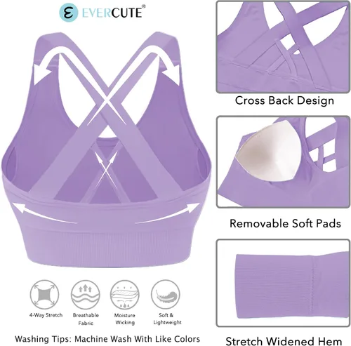 Miniatura 5 de Evercute - Brasier deportivo para mujer, con relleno, tirantes cruzados y sin costuras, brasier de soporte medio para alto impacto, ideal para yoga