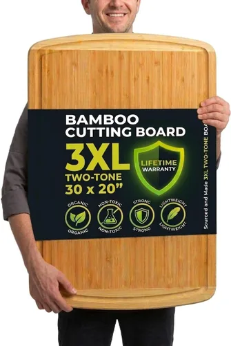 Tabla de cortar orgánica extra grande de 30 x 20 pulgadas con reemplazos de por vida – Tabla de cortar de madera de bambú – Tabla de cortar de Bitono