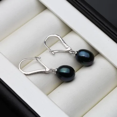 Miniatura 3 de Aretes colgantes de plata de ley 925 de 8 a 0.354in, color negro, blanco, gris, perla cultivada en agua dulce, joyería para mujeres y niñas