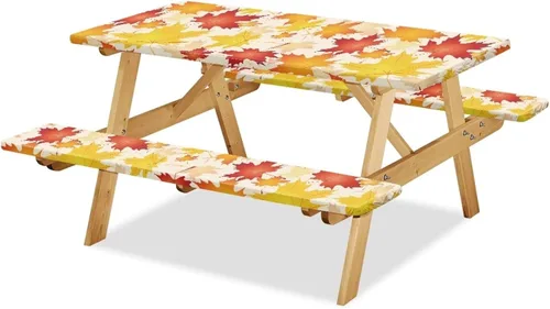 Miniatura 9 de Juego de 3 piezas de mantel de picnic con hojas de arce de pavo y girasol, lavable a máquina, fácil de instalar, funda para mesas y asientos Girasol