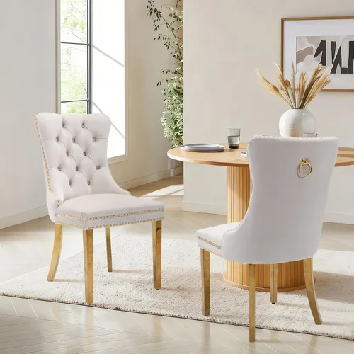 Miniatura 115 de Juego de 4 sillas de comedor de terciopelo, sillas de comedor tapizadas con ribete de cabeza de clavo y patas de madera maciza para cocina