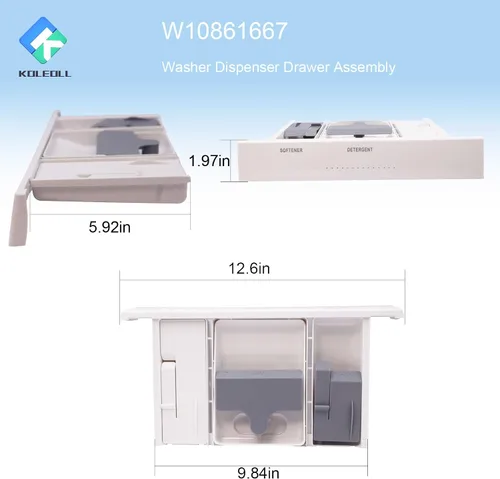 Miniatura 2 de W10861667 - Conjunto de cajón dispensador de arandela blanca – Reemplaza W10601851 W10777950 W10794820 compatible con lavadora Whirlpool Maytag