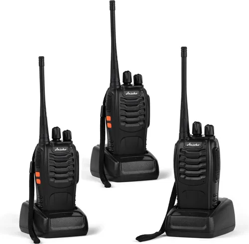 Walkie Talkies Radios bidireccionales recargables de largo alcance de 16 canales con batería y cargador para auriculares (paquete de 3)
