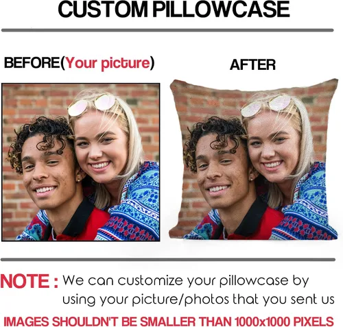 Miniatura 2 de Funda de almohada mágica reversible personalizada, diseño de fotos de lentejuelas, impresión de un solo lado, funda de almohada para fotos