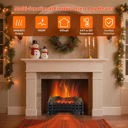 Miniatura 3 de Juego de troncos para chimenea eléctrica de 21 pulgadas, inserto de chimenea con llama realista, brillo de llama ajustable, termostato, temporizador