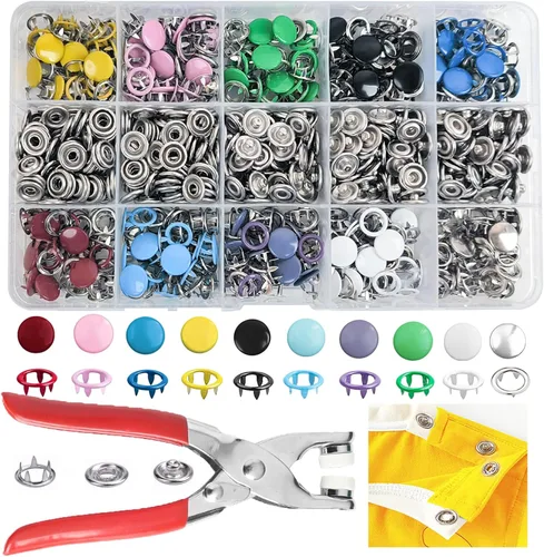 Miniatura 10 de GTAAOY 800 piezas de botones de broches de metal con herramienta de alicates de presión, kit perfecto para manualidades DIY, ropa, sombreros