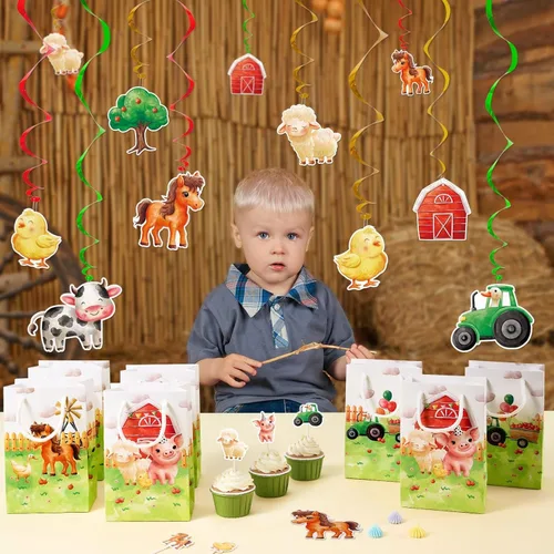 Miniatura 6 de WERNNSAI Decoraciones Colgantes de Remolino de Animales de Granja - 16 Piezas de Remolinos Colgantes de Papel de Aluminio para Techo, Suministros