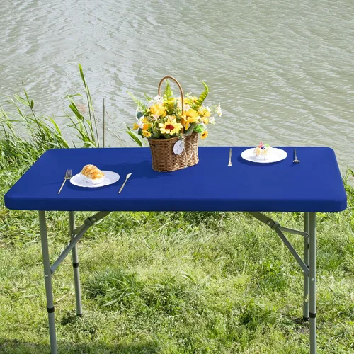 Miniatura 2 de Mantel de mesa rectangular de 4 pies con ajuste elástico, mantel de elastano elástico de 4 pies para mesa, mantel elástico de spandex para cocina