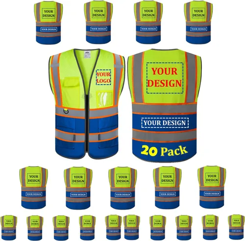 Miniatura 17 de BeautyWill Chaleco de seguridad, paquete de 10 chalecos reflectantes de alta visibilidad clase 2 con 5 bolsillos, chaleco de construcción, normas