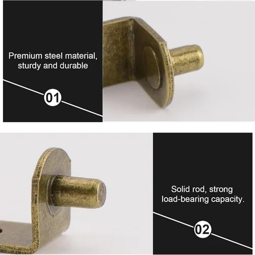 Miniatura 3 de INCREWAY Soporte de estante, paquete de 50 clavijas de metal en forma de L de 0.197 pulgadas con agujero para muebles, gabinetes, cocina, Latón