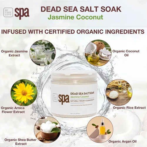 Miniatura 2 de BCL SPA Remojar sal del mar muerto – Sal de baño con jazmín orgánico + coco, manteca de karité, árnica, jugo de aloe vera, manzanilla, aceite