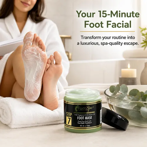 Miniatura 4 de FOOT SPA - Máscara de crema para pies, 4 onzas con aceite de menta y eucalipto, masaje de pedicura para pies y cuerpo cansados, hidratante, piel
