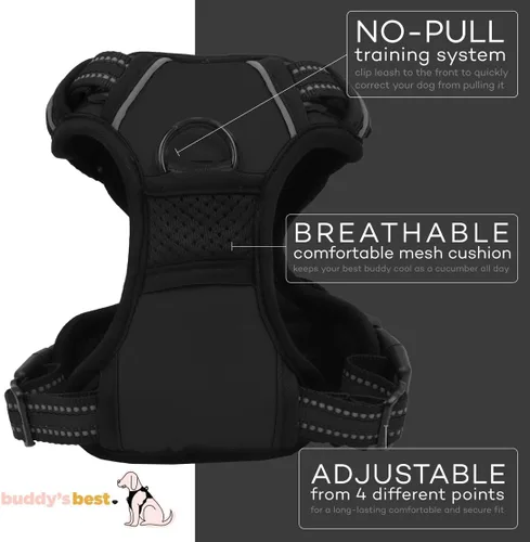 Miniatura 3 de Buddy's Best Arnés para perro, arnés sin tirones para mascotas, con 2 clips para correa, arnés ajustable suave acolchado reflectante de seguridad