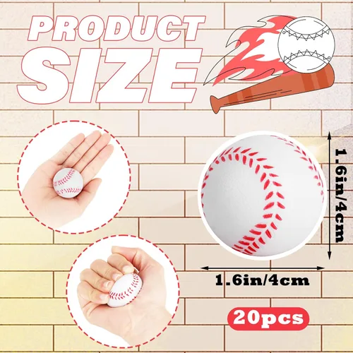 Miniatura 2 de Mini pelotas de béisbol para el estrés, paquete de 20 unidades, mini espuma de béisbol, juguete ansioso, juguete deportivo para niños, escuela