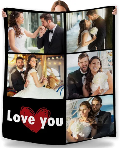 Manta personalizada con foto, fabricada en Estados Unidos, 5 fotos, mantas personalizadas con imágenes propias para papá, mamá, familia, niños,