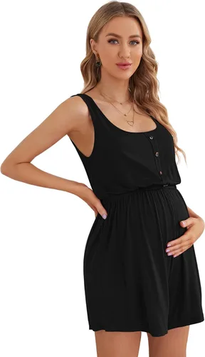 Miniatura 3 de Verdusa Mameluco de maternidad para mujer, cuello redondo, botones frontales, cintura alta