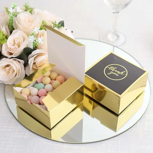 Miniatura 9 de Efavormart - Paquete de 25 cajas de regalo impresas en oro negro con texto en inglés "Thank You", 4 x 4 x 2 pulgadas, cajas de regalo de cartulina
