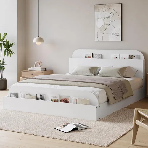 Miniatura 14 de Estructura de cama Garvee tamaño individual con cabecero y estribo – Cama de plataforma baja para niños, diseño de piso doble de madera, sin ruido