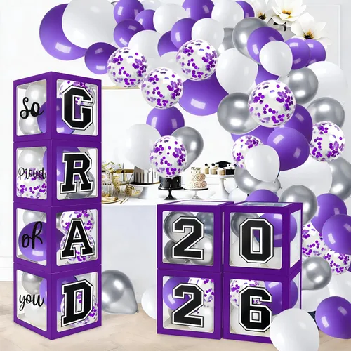 Miniatura 7 de Decoraciones de graduación 2026, juego de 4 cajas con 129 globos arco guirnalda kit suministros de fiesta para cualquier grado negro