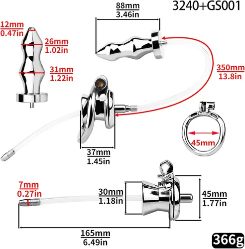 Miniatura 6 de Jaula para el pene con enchufe anal de metal y dilatador uretral transpirable jaula de castidad masculina en 4 tamaños SM esclavo juguetes sexuales
