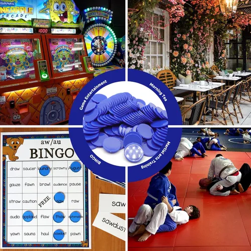 Miniatura 5 de juego de 100 fichas de aprendizaje de plástico opaco, mini fichas de póquer, fichas de juego con caja de almacenamiento (Azul, 2,54 cm)