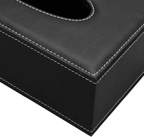 Miniatura 3 de Funda de piel sintética negra para cajas de pañuelos cortas de 3.1 pulgadas de alto, funda para pañuelos faciales para el hogar, oficina, automóvil