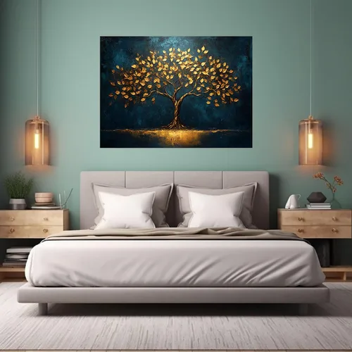 Miniatura 2 de VOCBAN Tree of Life Wall Art The Picture Artwork Canvas Prints Tree Pictures Poster Retro Artwork for Bedroom Living Room Home Decoration(blue,gold