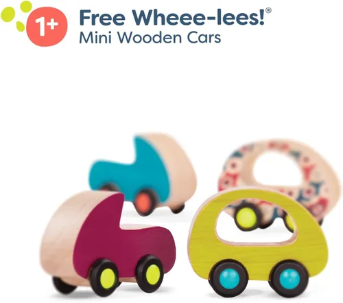 Miniatura 6 de B. toys Juego de autos de juguete de madera con 6 vehículos coloridos para niños y niños pequeños - Camiones duraderos - Fácil - Juguetes para niños