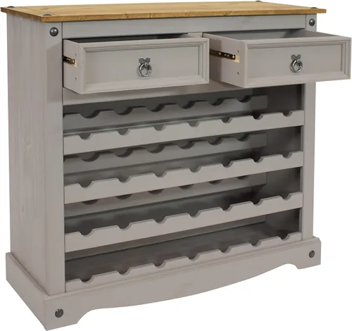 Miniatura 8 de Sunnydaze Mesa de estante de vino de pino macizo de 34.5 pulgadas de alto con 28 botellas, cuatro filas de 7 botellas, 2 cajones, tiradores de cajón