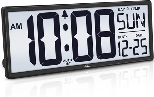 WallarGe Reloj de Pared Digital con Retroiluminación Operado por Batería - con Temperatura y Fecha 14.5'' Reloj de Pared Digital Grande, Fácil de