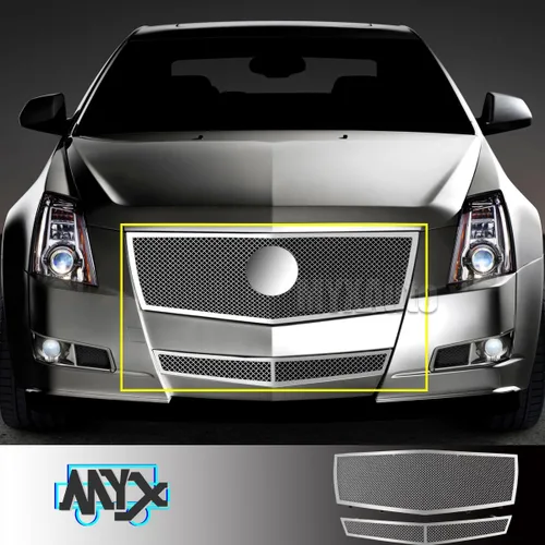 Miniatura 3 de Parrilla delantera compatible con Cadillac CTS 2008-2013 y 11-14 CTS Coupe, inserto de rejilla de malla de acero inoxidable cromado