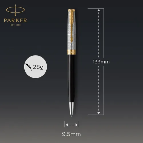 Miniatura 2 de PARKER Sonnet - Bolígrafo de metal de alta calidad y acabado negro brillante con borde dorado, punta media con recarga de tinta negra, caja de regalo