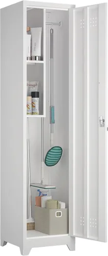 Armarios de almacenamiento delgados para escobas, gabinete de metal con estantes y barra colgadora, gabinete de almacenamiento utilitario de 65" con