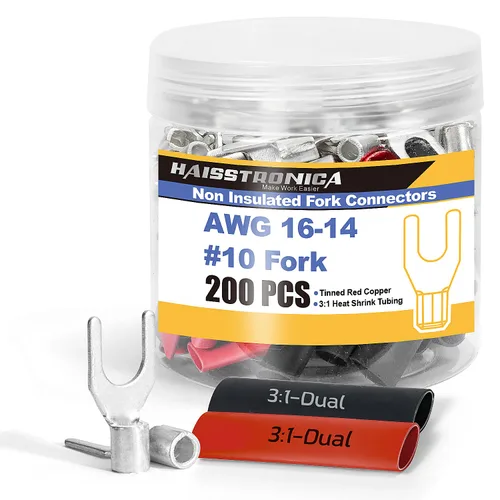 Miniatura 22 de haisstronica Juego de conectores de cables no aislados, 50 piezas de terminales de anillo de 5/16" (AWG12-10) con 50 piezas de tubo termorretráctil