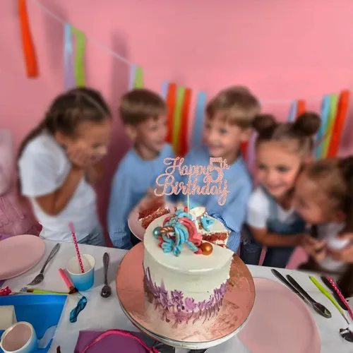 Miniatura 4 de Gyufise 1 decoración de pastel de 5 cumpleaños con purpurina para quinto cumpleaños, felicitaciones a 5 años, fabulosas decoraciones para tartas