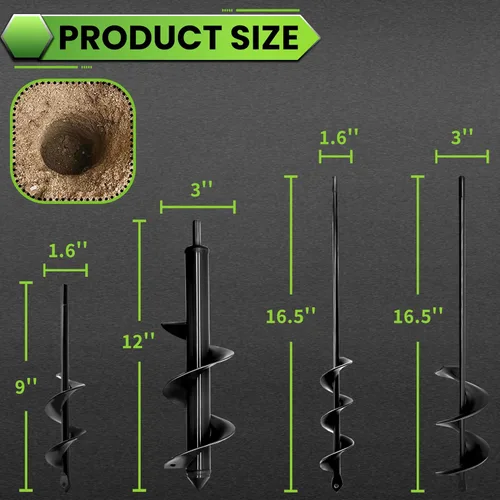 Miniatura 2 de Juego de 4 brocas de taladro para jardín, broca de 1.6 x 9 pulgadas, 1.6 x 16 pulgadas, 2.7 x 16 pulgadas y 3 x 12 pulgadas, broca en espiral