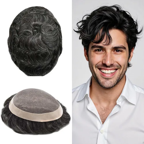 Miniatura 130 de Mens Toupee Hair Piece For Men Fine Mono Men Hair System Toupee For Men Hair Piece Real Human Hair System For Men Protesis Capilar Para Hombre 6x9
