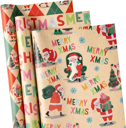 Miniatura 12 de RUSPEPA - Rollos de papel de regalo de Navidad - Mini rollo - 17 pulgadas x 10 pies por rollo, total de 3 rollos - Diseño de renos y copos de nieve