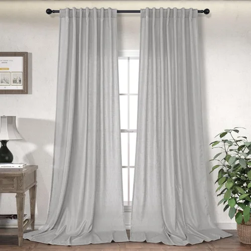 Miniatura 20 de Cortinas Largas de Lino de Lino 108 Pulgadas de Longitud para Sala de Estar 2 Paneles Bolsillo de Pestaña Trasera Cortinas Grandes para Ventana Saco