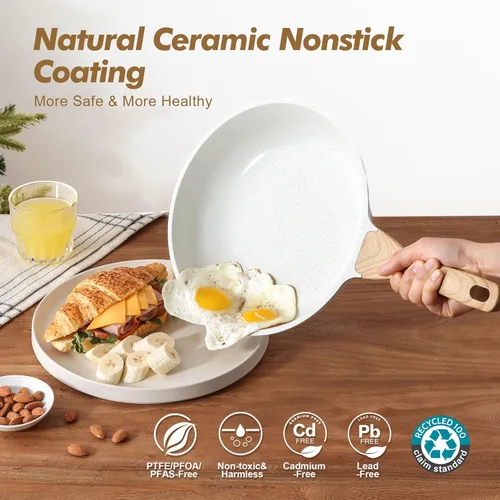 Miniatura 2 de SENSARTE Sartenes Antiadherentes para Freír, Sartenes para Tortilla con Revestimiento de Cerámica Blanca, Utensilios de Cocina Saludables, Sartén
