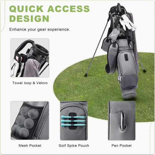 Miniatura 6 de Bolsa de golf ligera con soporte para transportar – Bolsa de golf fácil de llevar y duradera para Pitch n Putt para el campo de práctica, Par 3