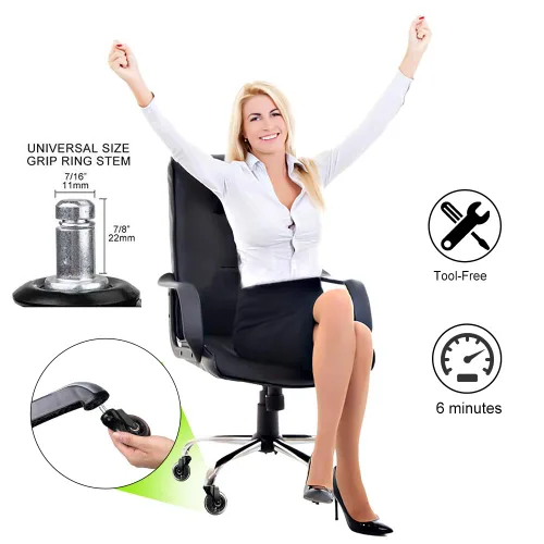 Miniatura 3 de 8T8 Ruedas giratorias para silla de oficina de 2.5 pulgadas, ruedas giratorias resistentes con vástago emergente, rodamiento silencioso y suave,